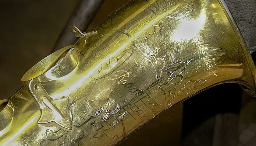Rampone and Cazzani workshop detail showing handmade saxophone finishing